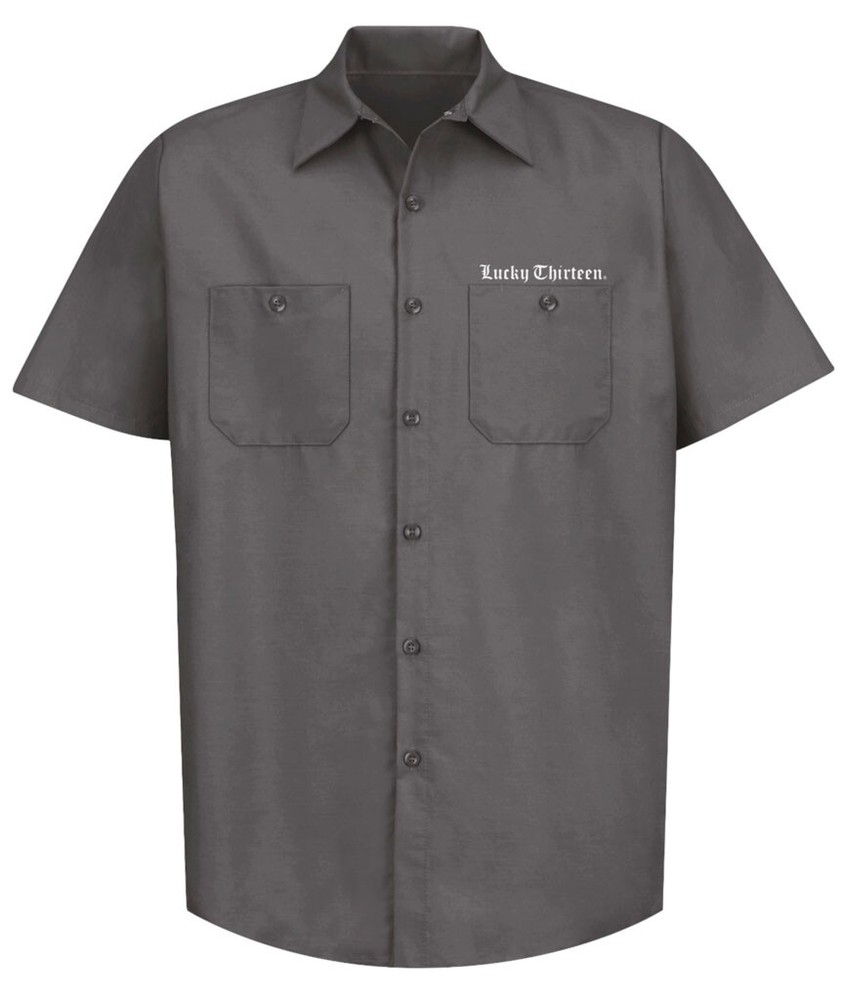 Authentic LUCKY 13 Winged Skully Work Shirt Charcoal S-4XL NEW