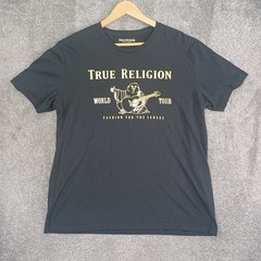 True Religion T-shirt Mens Extra Large Black Metallic Buddha SS Tee World Tour