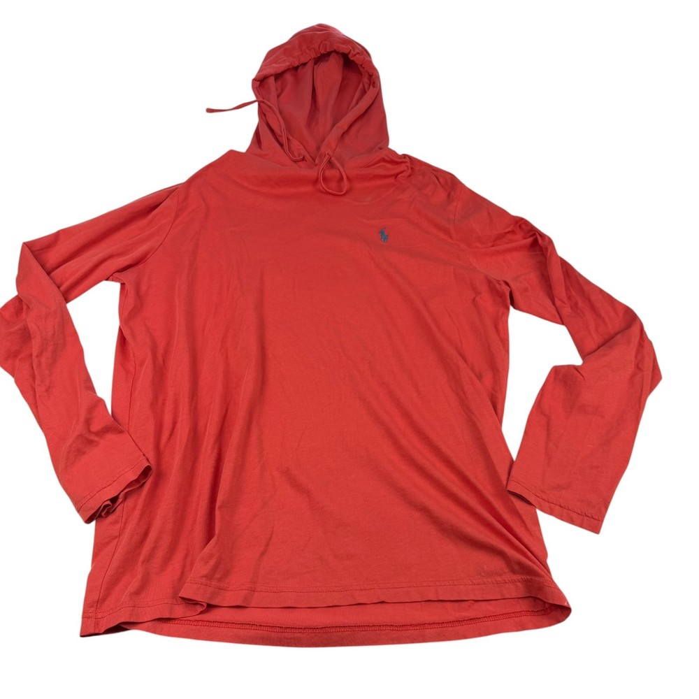 Polo Ralph Lauren Pony Logo Hooded Drawstring Coral Long Sleeve T-Shirt size L