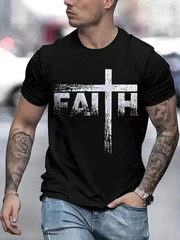 Faith Graphic Print T-Shirt For Men Casual Short Sleeve Tee 1 Pcs 100% Heavy