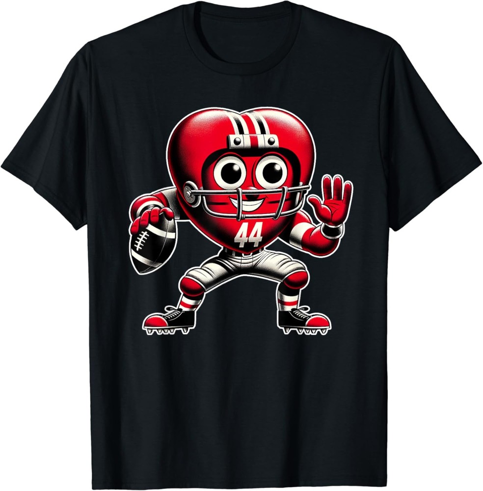 Valentine’s Day Heart Retro Football Quarterback T-Shirt