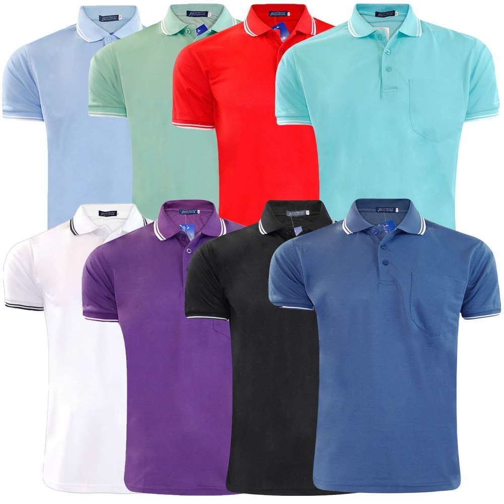 Mens Polo Shirt Cotton Pique Pocket Men Ribbed Tipping Collar PK T Shirt Summer