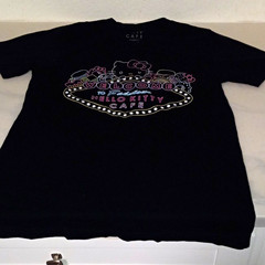 Sanrio Hello Kitty Cafe Men’s Black Graphic Print Crew Neck Tee Shirt M