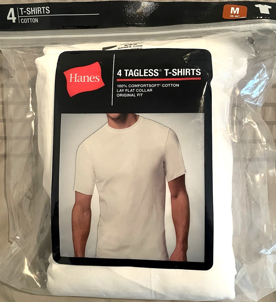 Hanes TagLess T-shirt, 100% Comfort Cotton Original Fit, White Medium New