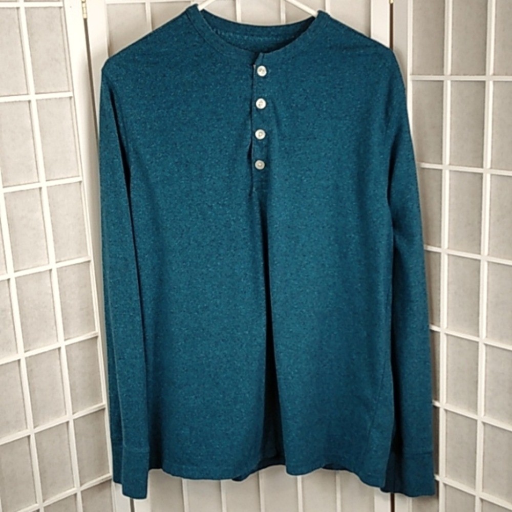 **Merona Men’s Long Sleeve Henley Shirt Aqua Heathered – Large