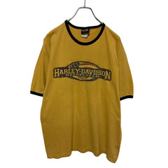 【HARLEY-DAVIDSON】00s Ringer T-shirt 両面ロゴ 星条旗 リンガーTシャツ S-5950