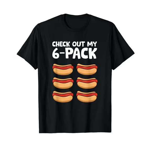 Hotdog Lover Check Out My 6 Pack Hot Dog Black T-shirt