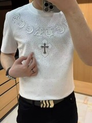 New Fashion Men Trend Cross Drills Rhinestone Diamond Streetwear Luxury T-Shirt