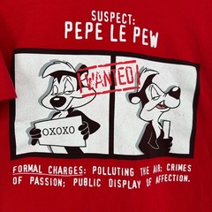 Vintage 90s Warner Bros Pepe Le Pew Wanted Single Stitch Shirt Red Large USA