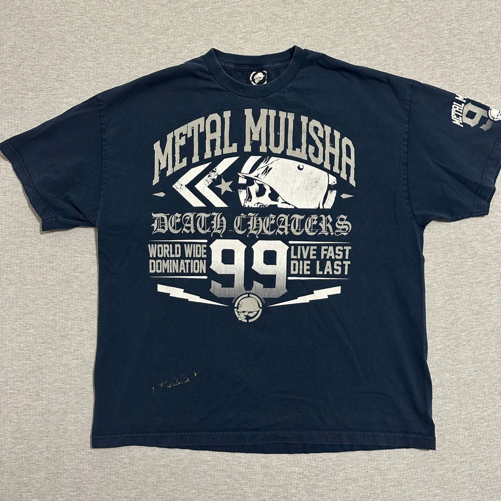 Metal Mulisha Death Cheaters World Wide Domination Graphic Tee Navy Blue Size XL