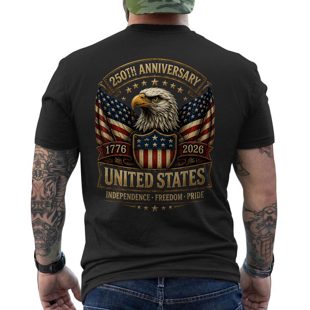USA Independence 250th Anniversary 1776 2026 Patriotic Eagle ON BACK T-Shirt