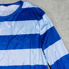 Striped Light Weight Long Sleeve Shirt Mens Sz M Blue White Crew Neck Polyester