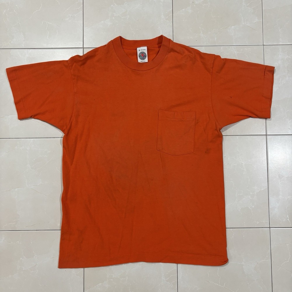 Vintage Blank T Shirt Pocket Men’s M Made In USA Cotton Distressed Burnout Thin
