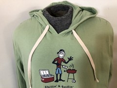 Life is Good Mens XL Longsleeved Hooded Tee Shirt Chillin Grillin Green Pouch