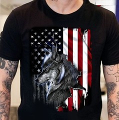 Men Cotton Wolf Print T Shirt Casual Graphic Tee Short Sleeve Soft Crew Neck Top