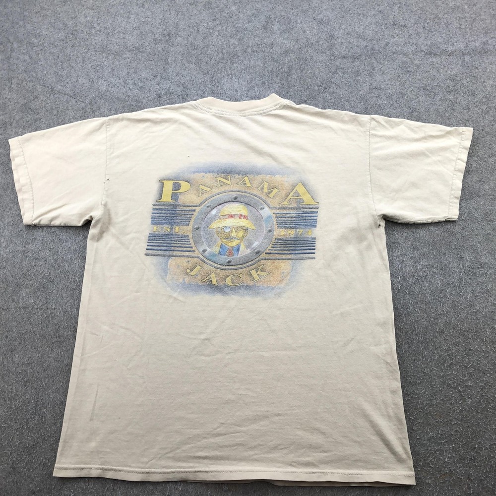 Vintage Panama Jack Shirt Mens Large Beige Double Sided Graphic Beach Tee 90s