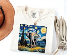 Starry Night Elephant Comfort Tee Van Gogh Inspired Art