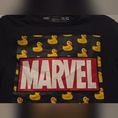 Marvel Black Tee with Yellow Duck Pattern Mens Small GUC