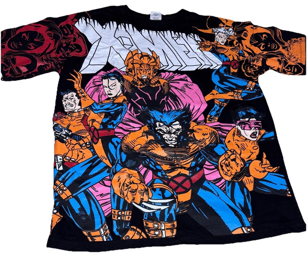 X-Men AOP All Over Print T-Shirt Street Couture Tagged L Black Marvel Comic