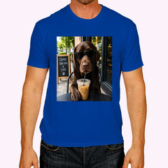 Chocolate Lab Coffee Funny Dog Cafe Lover Art T-Shirt