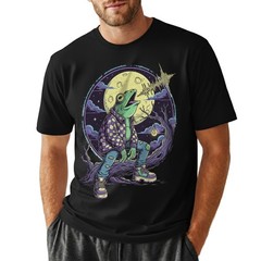Funny Frog Flannel Howling Moon Spooky Tree Retro Graphic Tee Gift Men