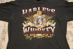 3D Emblem T-Shirt 1986 Harley’s Whiskey USA 1Pc Black L Single Stitch Free Ship