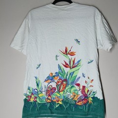 Vintage Bird Garden All Over Print Nature T-Shirt Basic Editions Size Small