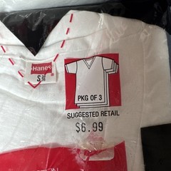 2- NOS 1979 HANES “Deep V” Cotton Men’s V-Neck T-Shirt 3 Pack Size Small S 34/36