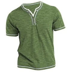 Men’s Cotton V-Neck Henley T-Shirt – Slim Fit Short Sleeve Casual Top