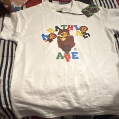 A Bathing Ape Men’s S White Baby Milo Graphic Logo Crew Neck Cotton T-Shirt