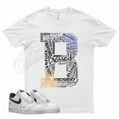 White BLESSED T Shirt for N Air Force 1 Ken Griffey Jr. And Sr. Blue Gold