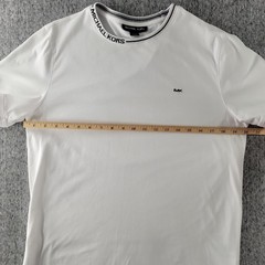 Michael Kors Mens T Shirt Medium White Contrast Trim Collar Logo Crewneck…