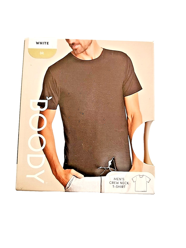 BOODY MEN’s CREW NECK T SHIRT WHITE Size M New SHIP FROM USA