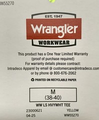 NEW Wrangler Workwear Men’s Hi-Vis Yellow Long Sleeve Pocket T-Shirt Size M