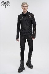 Devil Fashion Men Gothic Punk Pullover Pins Asymmetrical Long Sleeve T-shirt