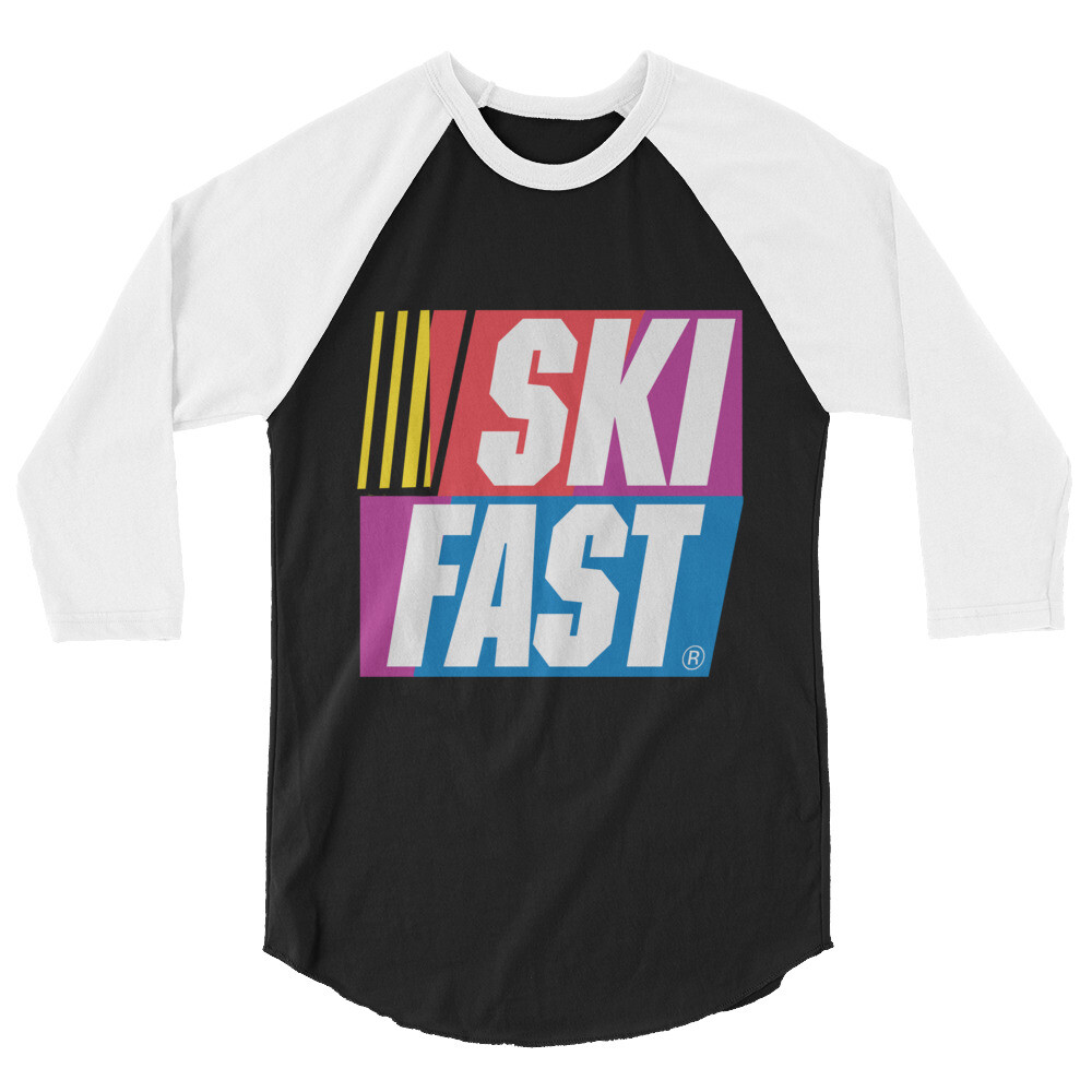 Ski Fast, Ski Shirt, Retro Shirt Racing Skiing Skier 3/4 sleeve raglan shirt