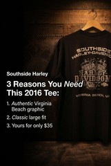 Southside Harley-Davidson 2016 Virginia Beach VA Graphic Black T-Shirt Large