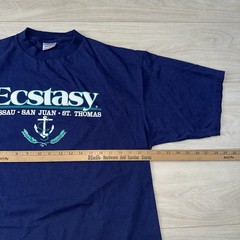 Vintage 90s Ecstasy Travel Shirt Size XL Navy Blue Islands San Juan Nassau Humor