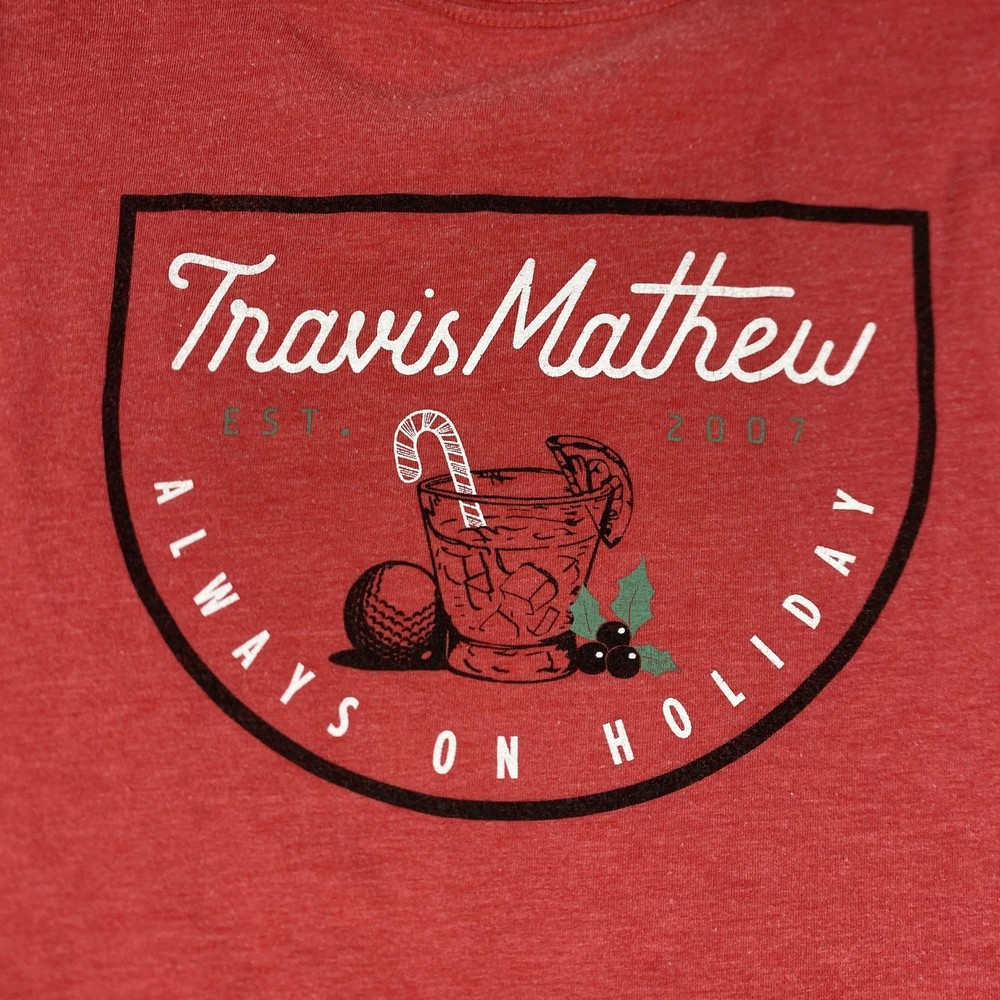 TravisMathew Shirt Mens Medium Red Always On Holiday Golf Christmas Graphic