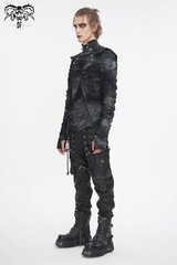Devil Fashion Men Gothic Distressed Asymmetric Hooded Slim Long Sleeve T-Shirt