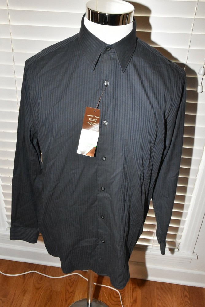 Perry Ellis Men’s Striped Button Down Shirt Cotton LS Size L CHEST 46 NWT