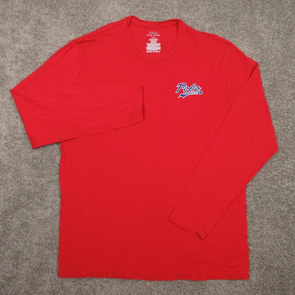 Polo Ralph Lauren Shirt Mens Large Red Long Sleeve Script Logo Performance Flex