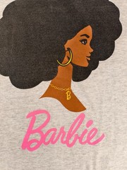 Barbie T-Shirt Mens XL Gray Heather Brooklyn Afro Graphic Gold Hoop Earrings Tee