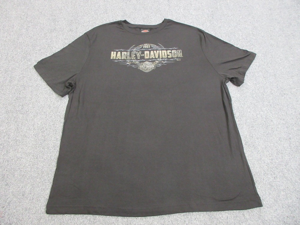 Harley Davidson Shirt Mens 2XL XXL Black Motorcycle Bike Biker Barbed Wire Logo