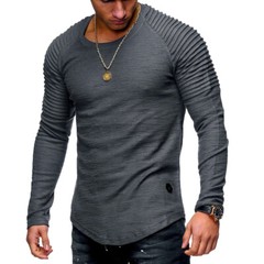 Mens Muscle T Shirt Slim Fit Top Gym Crew Neck Long Sleeve Plain Tee Shirt UK