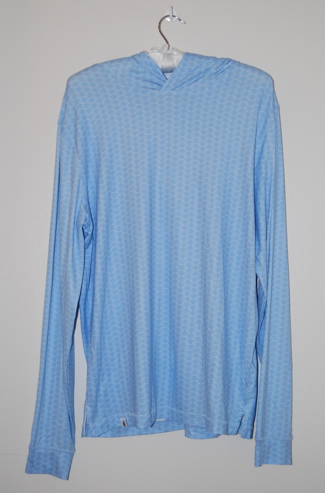NWT Johnnie-O Men’s Malibu Blue Wave Print LS Hooded Suni Sun Shirt sz S