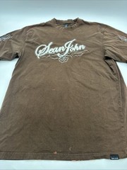 Sean John T-Shirt Men 2XL Brown Graphic Print Logo Embroidered ..#29914