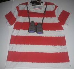 Where’s Waldo Adult Men’s 3XL 48/50 Striped Tee Shirt & Beanie Hat Combo NEW