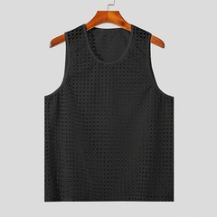 New American Style Fashion Men Tops Popular Vacation Hollow Out Mesh Vests Sexy
