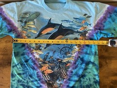Vintage 90s Y2K Liquid Blue Aquatic Oceanlife Tie Dye Shirt Medium Fish Animals